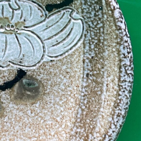 Artisan Made Pottery Ring Dish Trinket Tray Hand Painted Floral Flower Signed - Picture 9 of 11